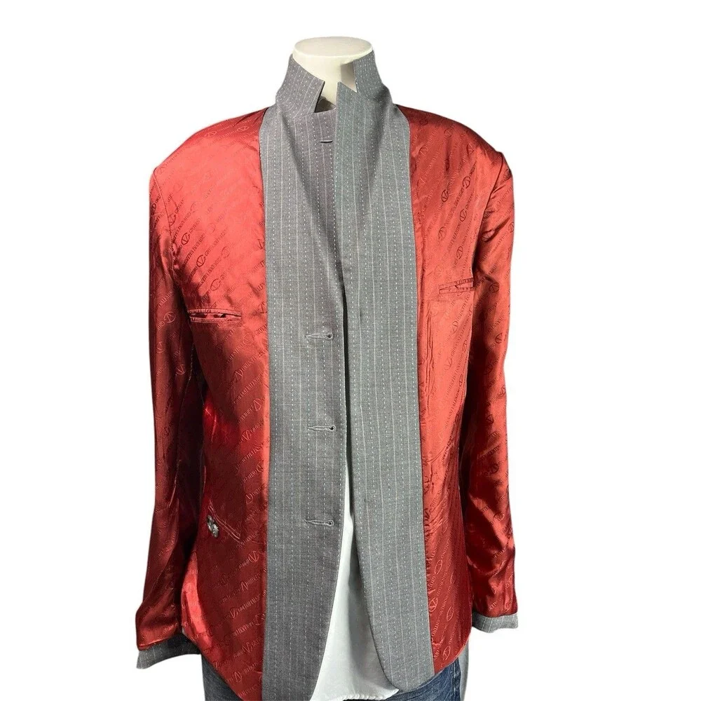 Giovanni Valentino Blazer Mens 34R Notched Lapel Gray Striped Sport Jacket